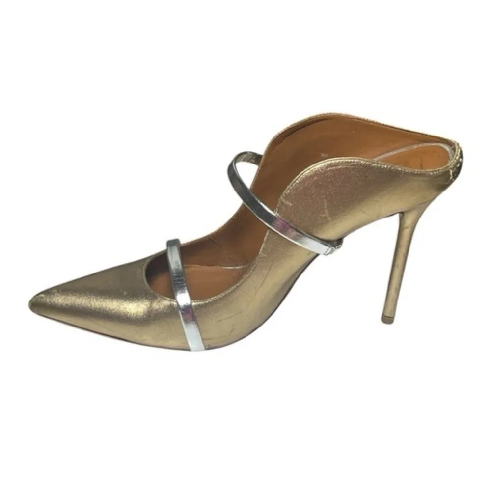 Malone Souliers Maureen Stilettos Gold Silver Leather Mules Size 40 / US 10